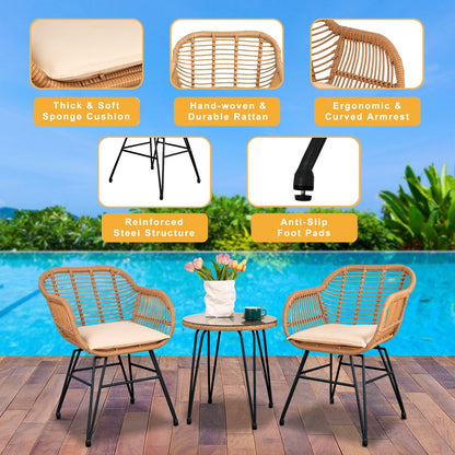 Ensemble de 3 meubles de jardin en osier avec coussins pour terrasse, piscine, jardin - 21,2 L x 23,6 l x 31,5 H