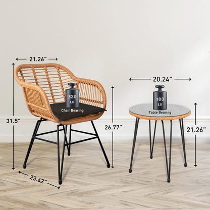 Ensemble de 3 meubles de jardin en osier avec coussins pour terrasse, piscine, jardin - 21,2 L x 23,6 l x 31,5 H