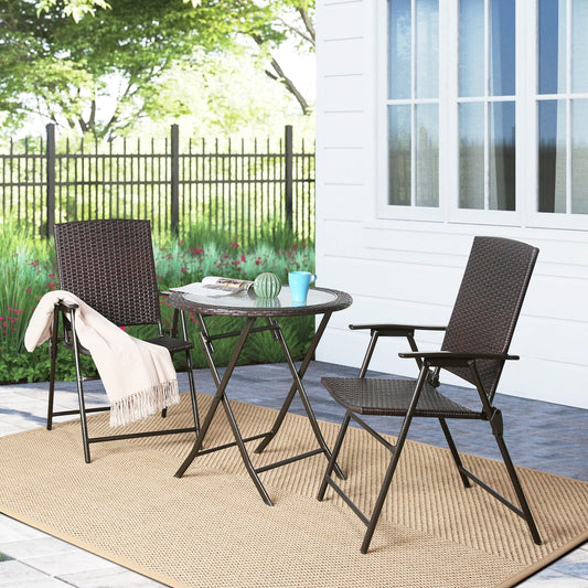Ensemble de jardin en osier 3 pièces avec chaises de salle à manger et table de jardin pliante