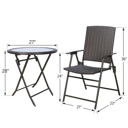 Ensemble de jardin en osier 3 pièces avec chaises de salle à manger et table de jardin pliante