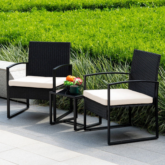 Ensemble de bistrot de jardin 3 pièces avec table en verre et salon de jardin en rotin pour véranda, jardin et balcon