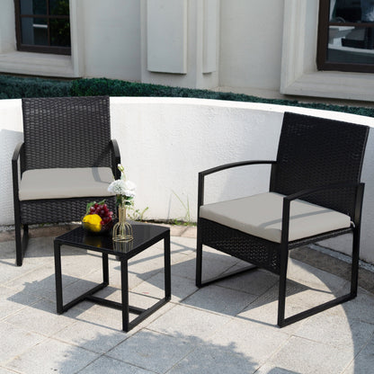 Ensemble de bistrot de jardin 3 pièces avec table en verre et salon de jardin en rotin pour véranda, jardin et balcon