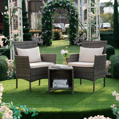 Ensemble de bistrot de conversation 3 pièces pour patio, meubles de conversation d'extérieur, chaises en osier et table de rangement, ensemble de meubles de balcon pour porche