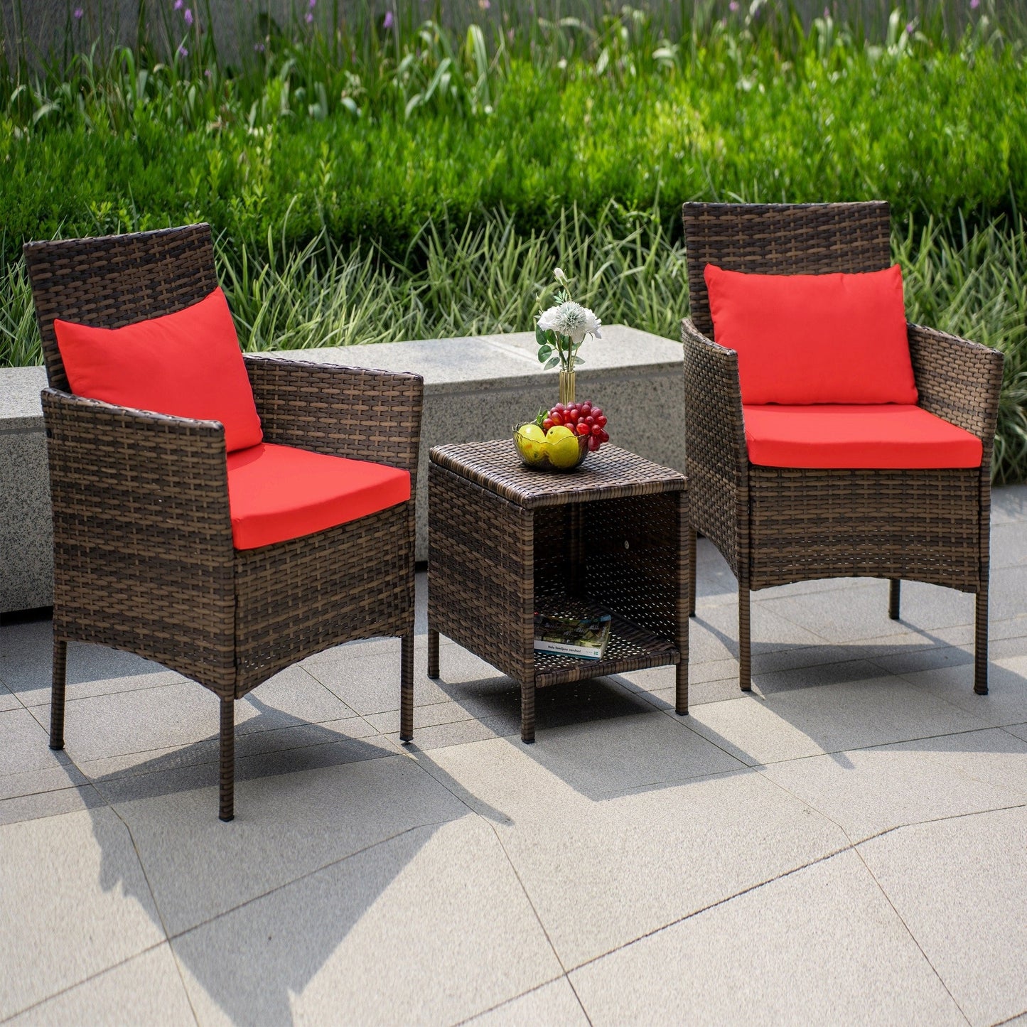 Ensemble de bistrot de conversation 3 pièces pour patio, meubles de conversation d'extérieur, chaises en osier et table de rangement, ensemble de meubles de balcon pour porche
