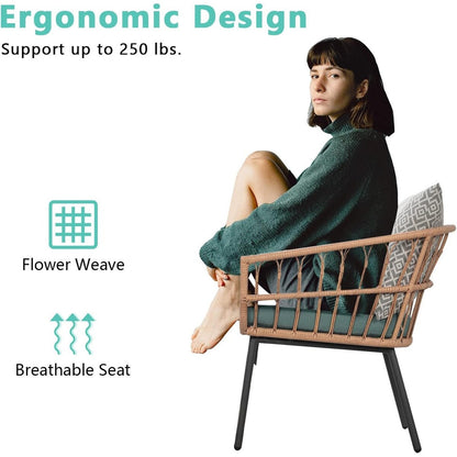 Ensemble de jardin 3 pièces avec table basse en bois trempé et chaises en osier pour jardin, balcon et arrière-cour