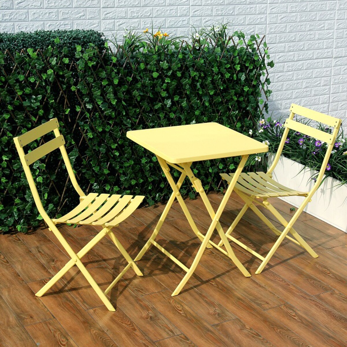 Ensemble bistrot minimaliste 3 pièces pour patio avec table carrée pliable et chaises - 3 pièces