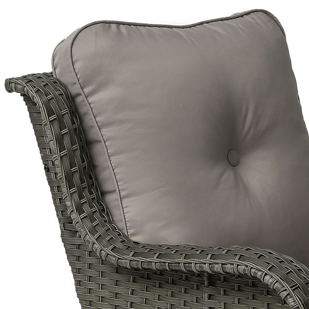 Ensemble de 3 chaises pivotantes à bascule rembourrées en rotin pour patio avec table d'appoint