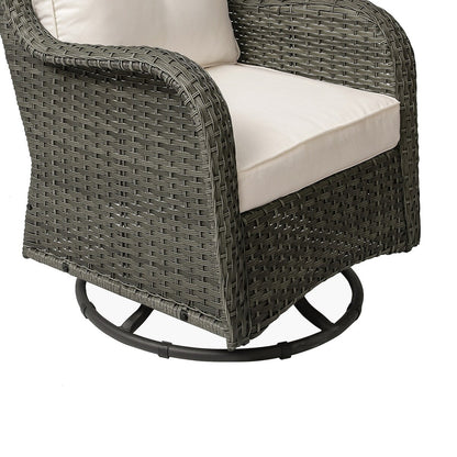 Ensemble de 3 chaises pivotantes à bascule rembourrées en rotin pour patio avec table d'appoint