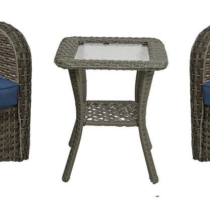 Ensemble de 3 chaises pivotantes à bascule rembourrées en rotin pour patio avec table d'appoint