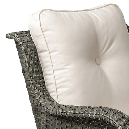 Ensemble de 3 chaises pivotantes à bascule rembourrées en rotin pour patio avec table d'appoint