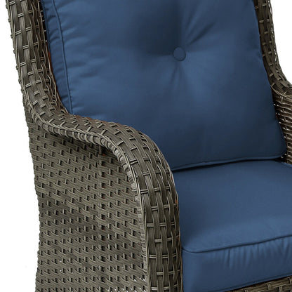 Ensemble de 3 chaises pivotantes à bascule rembourrées en rotin pour patio avec table d'appoint