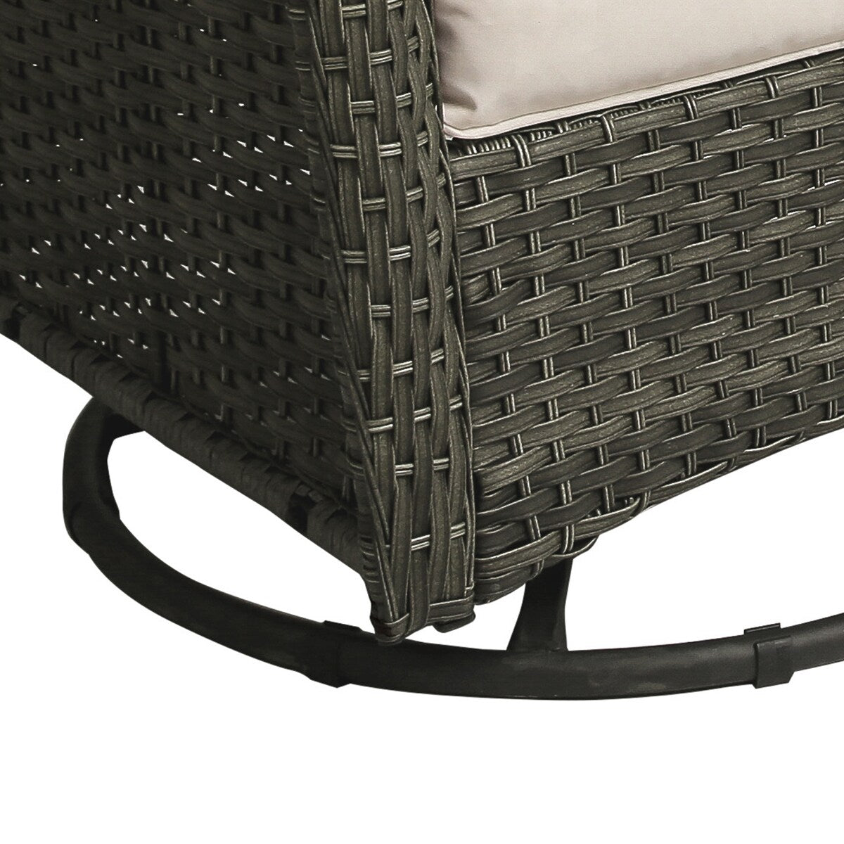 Ensemble de 3 chaises pivotantes à bascule rembourrées en rotin pour patio avec table d'appoint
