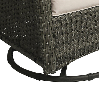Ensemble de 3 chaises pivotantes à bascule rembourrées en rotin pour patio avec table d'appoint