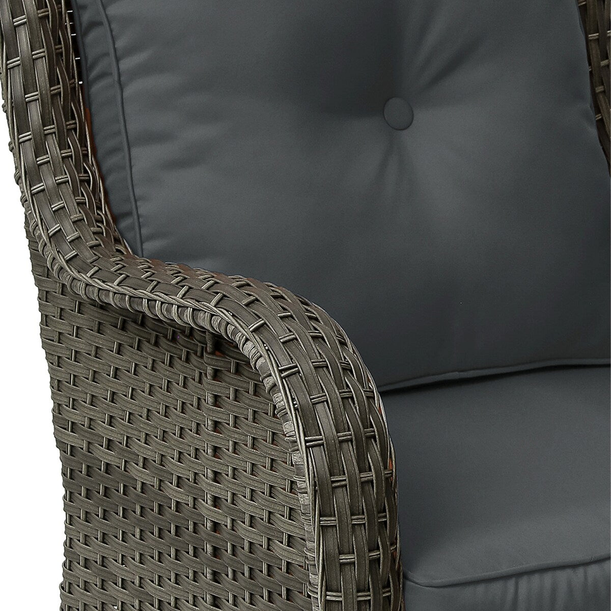 Ensemble de 3 chaises pivotantes à bascule rembourrées en rotin pour patio avec table d'appoint