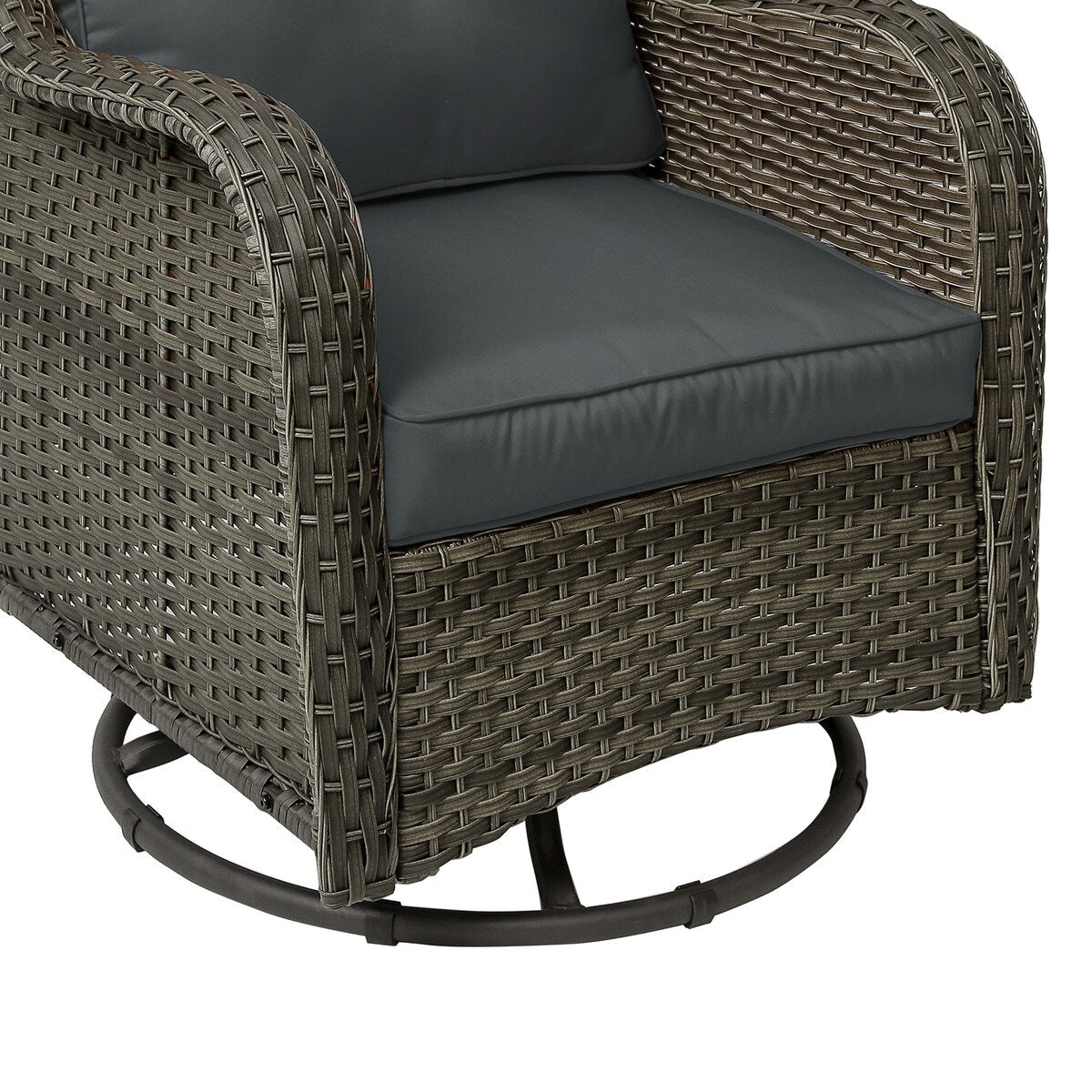 Ensemble de 3 chaises pivotantes à bascule rembourrées en rotin pour patio avec table d'appoint