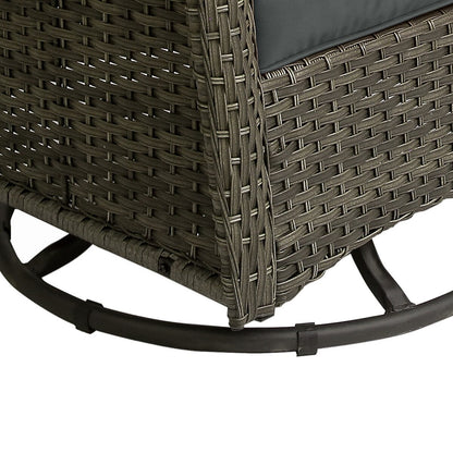 Ensemble de 3 chaises pivotantes à bascule rembourrées en rotin pour patio avec table d'appoint