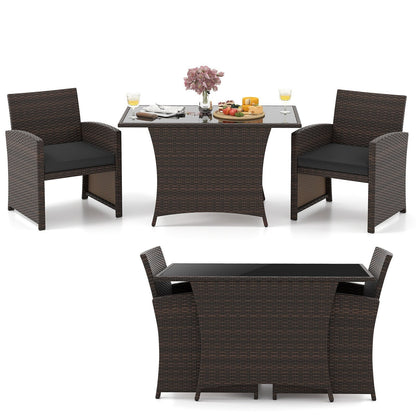 Ensemble de salle à manger 3 pièces en osier avec table en verre et chaises rembourrées - 25 x 23,5 x 31