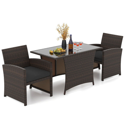 Ensemble de salle à manger 3 pièces en osier avec table en verre et chaises rembourrées - 25 x 23,5 x 31