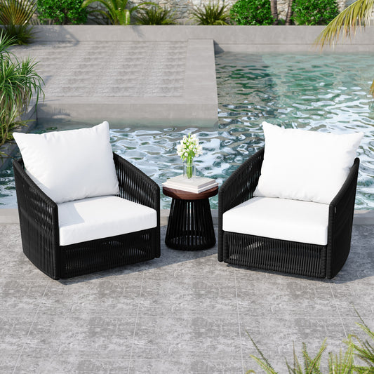 Ensemble de 3 chaises pivotantes en corde tressée avec coussins