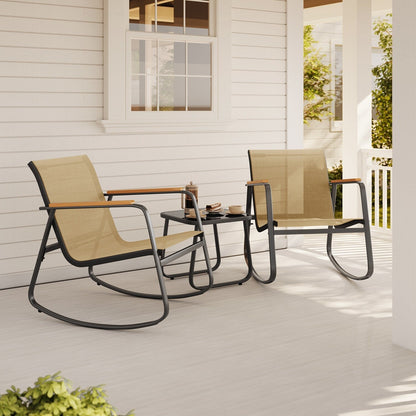 Ensemble bistrot à bascule 3 pièces, mobilier de jardin en tissu textilène, chaises à bascule pour porche