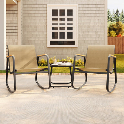 Ensemble bistrot à bascule 3 pièces, mobilier de jardin en tissu textilène, chaises à bascule pour porche