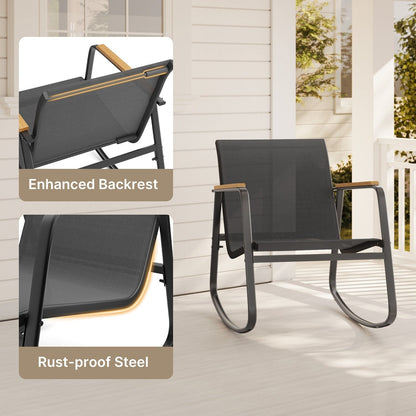 Ensemble bistrot à bascule 3 pièces, mobilier de jardin en tissu textilène, chaises à bascule pour porche