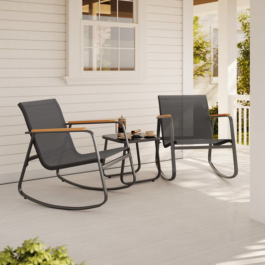 Ensemble bistrot à bascule 3 pièces, mobilier de jardin en tissu textilène, chaises à bascule pour porche