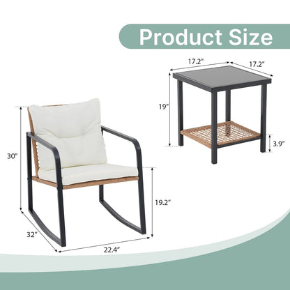Ensemble de 3 chaises à bascule pour patio, bistro, balcon, conversation, avec table basse et coussins