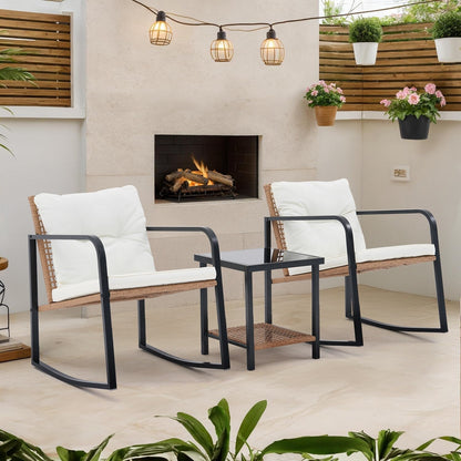 Ensemble de 3 chaises à bascule pour patio, bistro, balcon, conversation, avec table basse et coussins