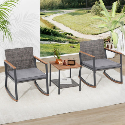 Ensemble de 3 chaises à bascule pour patio, bistro, balcon, conversation, avec table basse et coussins