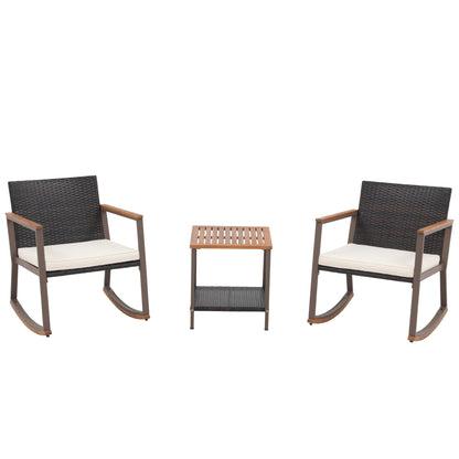 Ensemble de 3 chaises à bascule pour patio, bistro, balcon, conversation, avec table basse et coussins