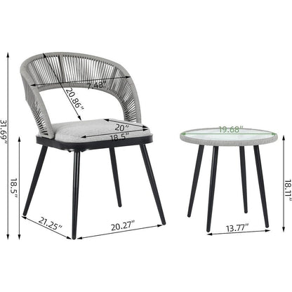 XINMICS Ensemble de 3 meubles de patio avec dossier découpé en corde tissée à la main