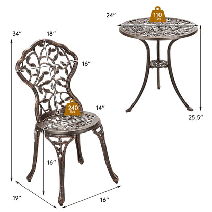 Ensemble de bistrot d'extérieur 3 pièces, ensemble de meubles de patio, table et chaises