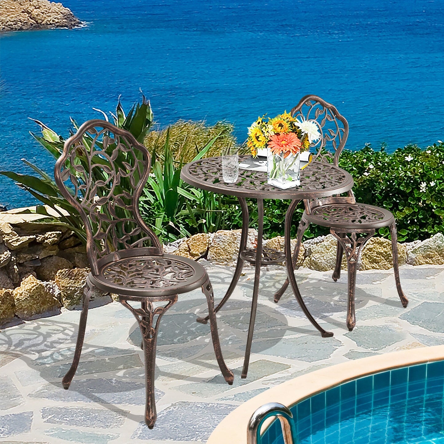 Ensemble de bistrot d'extérieur 3 pièces, ensemble de meubles de patio, table et chaises