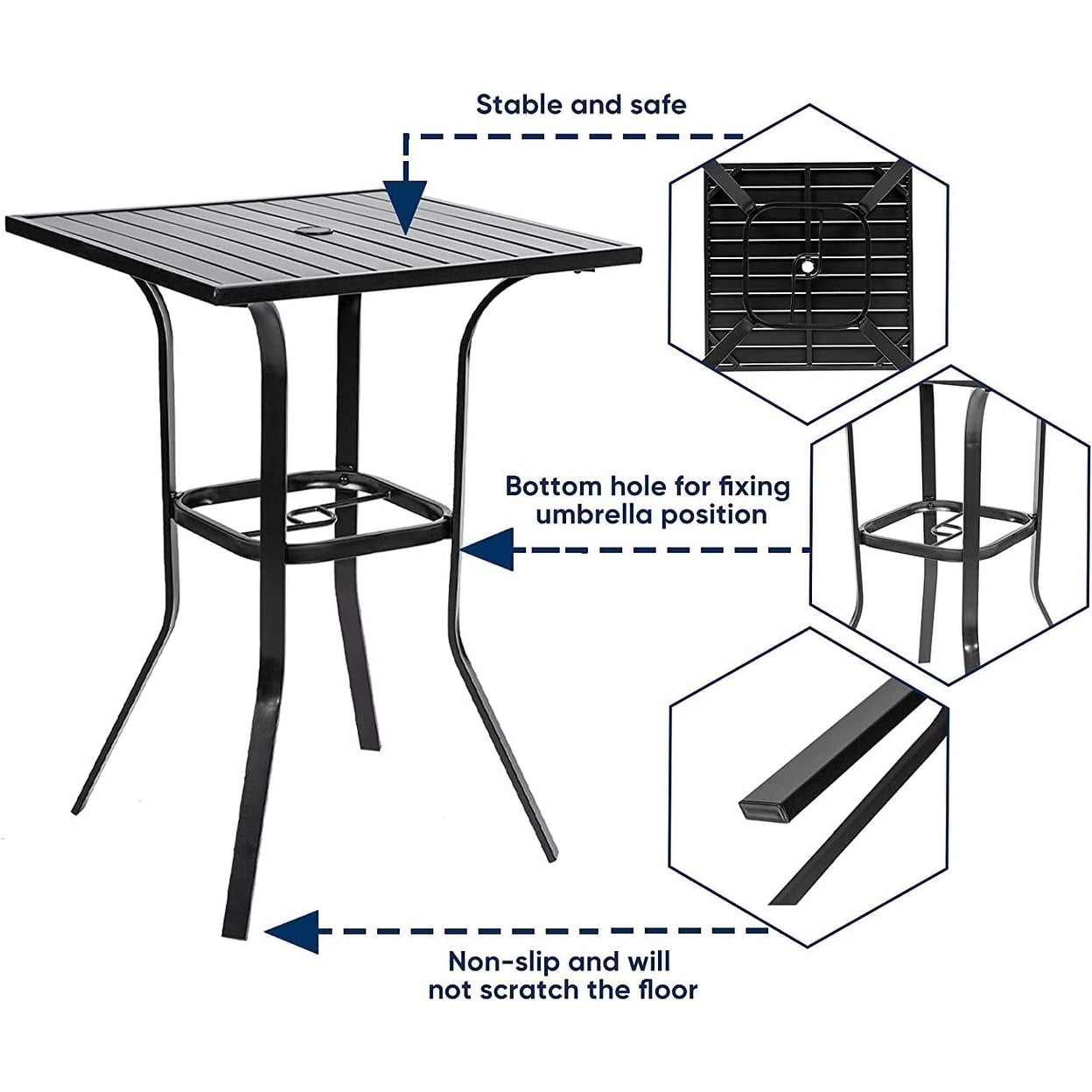 Ensemble bistrot pivotant en métal pour terrasse extérieure, 3 pièces