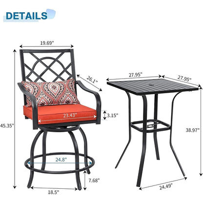 Ensemble bistrot pivotant en métal pour terrasse extérieure, 3 pièces