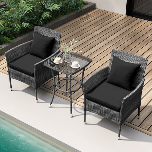 Ensemble de patio 3 pièces avec chaises rembourrées et table basse en verre - 20 x 20 x 28