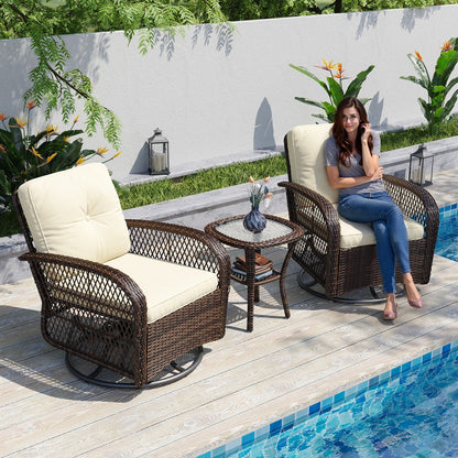 Ensemble de meubles de patio 3 pièces, ensemble de 2 chaises pivotantes à bascule