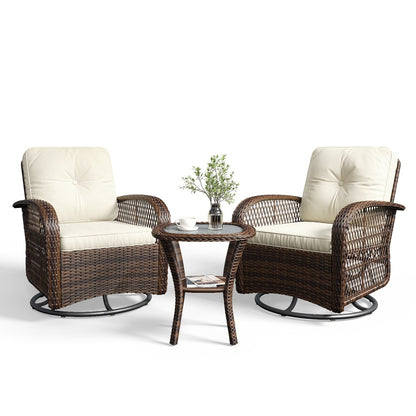 Ensemble de meubles de patio 3 pièces, ensemble de 2 chaises pivotantes à bascule