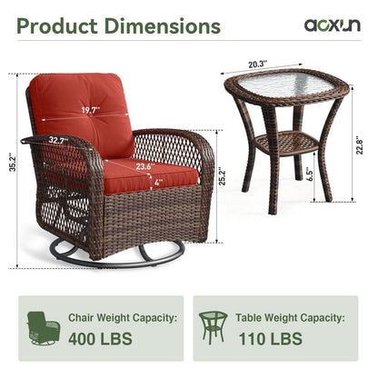 Ensemble de meubles de patio 3 pièces, ensemble de 2 chaises pivotantes à bascule