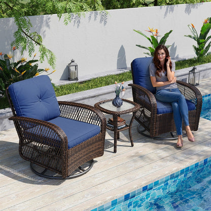 Ensemble de meubles de patio 3 pièces, ensemble de 2 chaises pivotantes à bascule