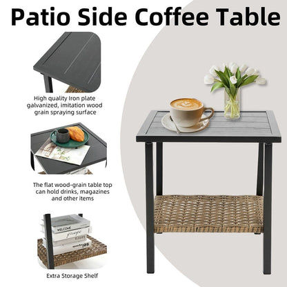 Ensemble de jardin 3 pièces en rotin à bascule avec coussins : 1 table et 2 chaises à bascule