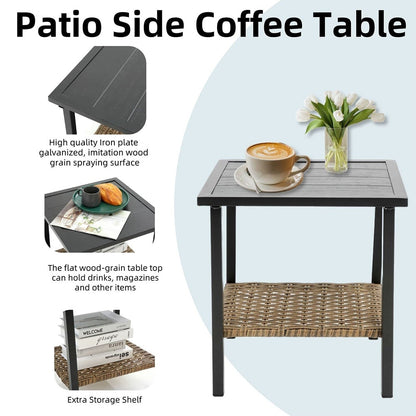 Ensemble de jardin 3 pièces en rotin à bascule avec coussins : 1 table et 2 chaises à bascule