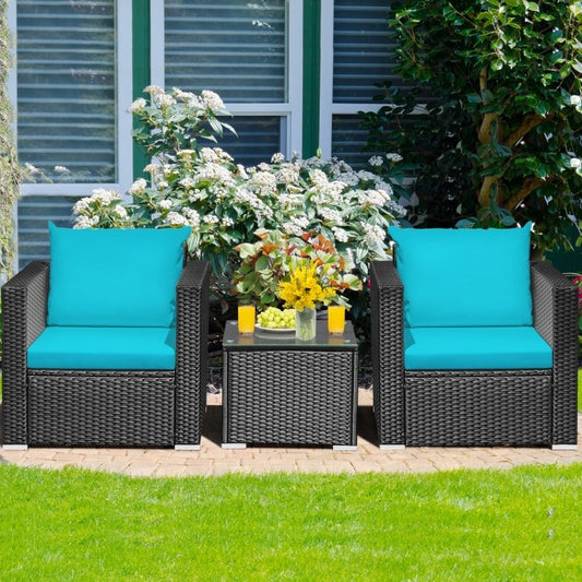 Ensemble de meubles de patio en osier 3 pièces avec coussin - 28,5 x 27,5 x 27 (L x l x H)