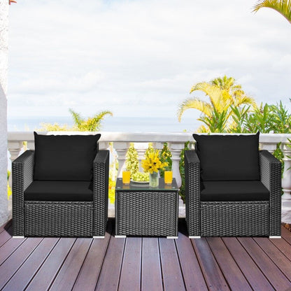 Ensemble de meubles de patio en osier 3 pièces avec coussin - 28,5 x 27,5 x 27 (L x l x H)