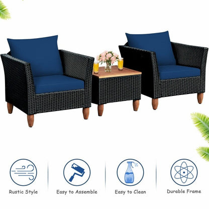Ensemble de meubles de patio en osier 3 pièces avec coussin - 28,5 x 27,5 x 27 (L x l x H)