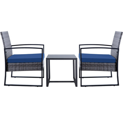 Ensemble de 3 chaises de jardin en osier avec coussins
