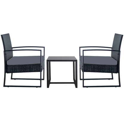 Ensemble de 3 chaises de jardin en osier avec coussins