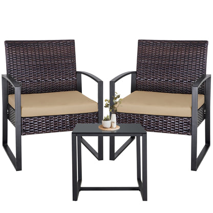 Ensemble de 3 chaises de jardin en osier avec coussins