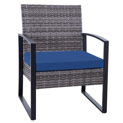 Ensemble de 3 chaises de jardin en osier avec coussins